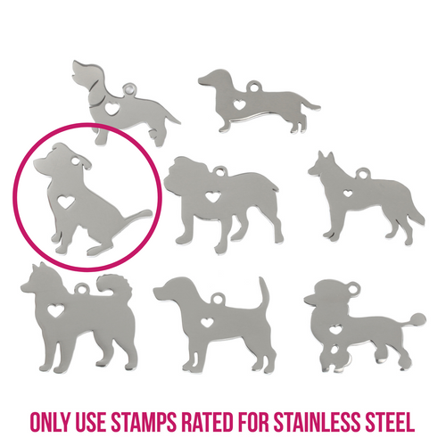 Metal Stamping Blanks Stainless Steel Pit Bull Dog with Heart Cutout, 31mm (1.22") x 30mm (1.2"), 14g