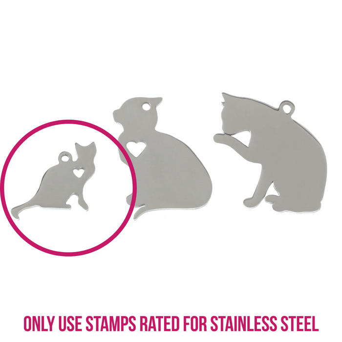 Stainless Steel Small Cat Sitting with Heart Cutout and Top Loop, 21mm (.83") x 15mm (.59"), 14g