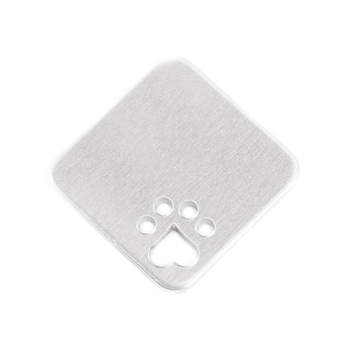 Metal Stamping Blanks Aluminum Square Rounded Corners and Heart Paw Cutout, 25mm (1"), 14g, Pack of 5