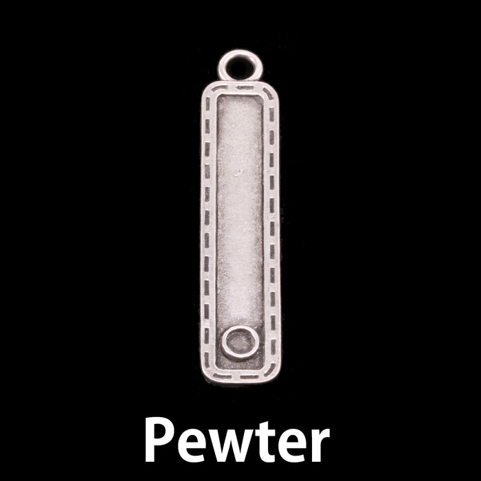 Pewter Stitched Edge Rectangle with Birthstone Bezel 40.3mm (1.58") x 8.5mm (.33"), 16g