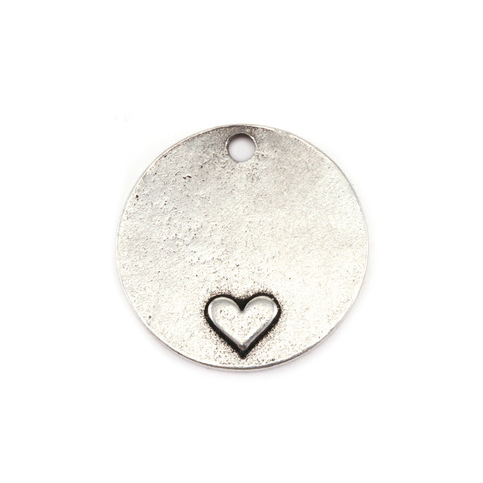 Pewter Round, Disc, Circle with Heart at the Bottom, 19mm (.75"), 16 Gauge
