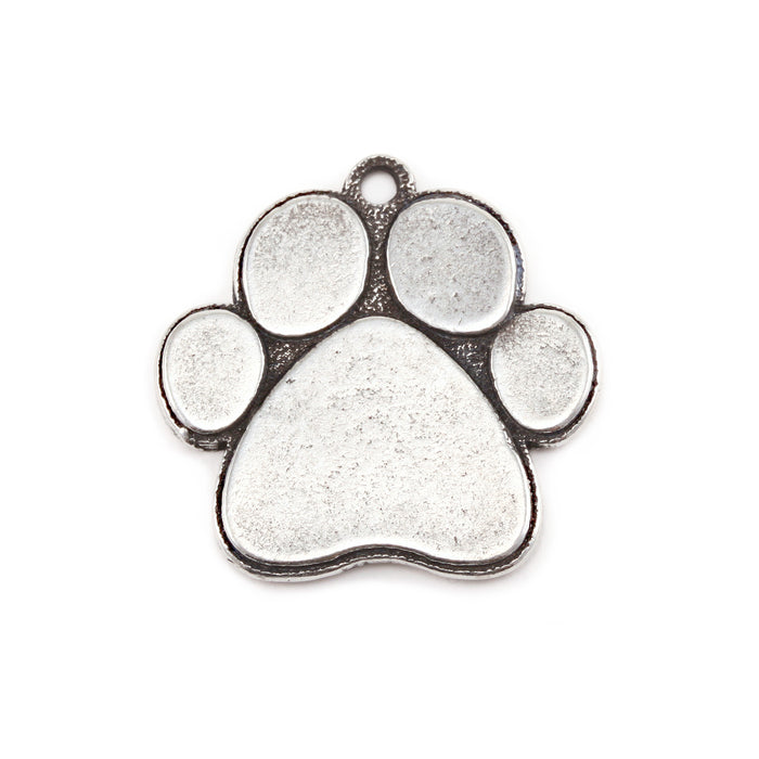 Pewter Dog Paw Pendant, 23mm (.9") x 23mm (.9"), 16 Gauge