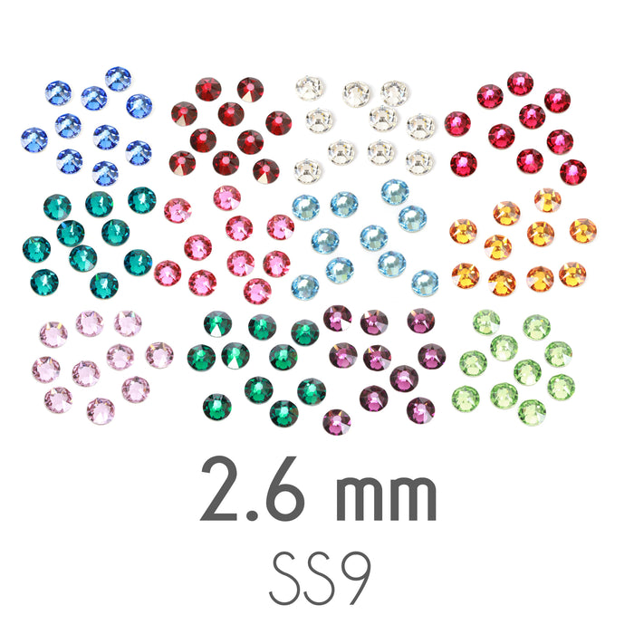 2.6mm Swarovski Flat Back Crystals, Multi Pack of Birthstone Colors (240 pieces)