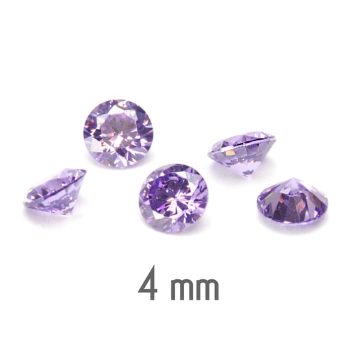 4mm Round Light Amethyst Cubic Zirconia, CZ, AAA, Pack of 10