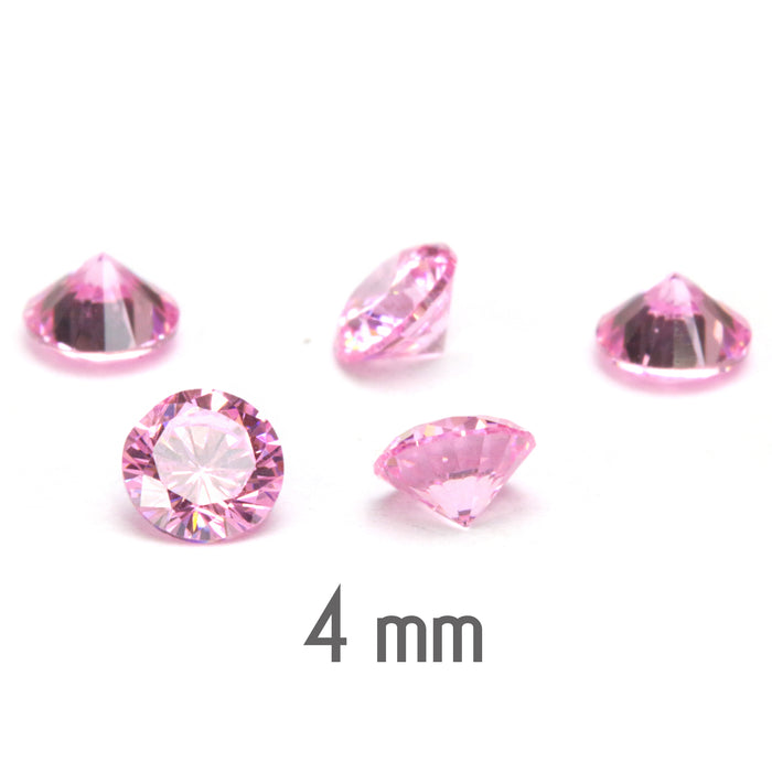 4mm Round Rose Cubic Zirconia, CZ, AAA, Pack of 10