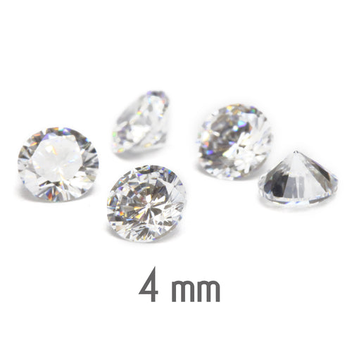 4mm Round White Clear Cubic Zirconia, CZ, AAA, Pack of 10