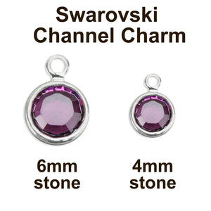 Crystal Channel Charm (Amethyst - FEBRUARY), 6mm Stone, Pack of 8