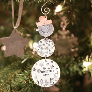 Snowman &amp; Hat Christmas Ornament / Gift Tag Metal Stamped DIY