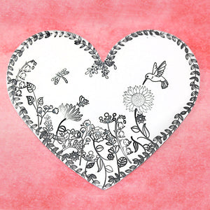 Flower Garden Heart Stamped Plaque, Ornament or Wall Hanging
