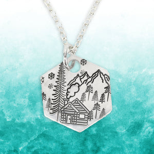 Metal Stamped Tahoe Log Cabin Necklace Pendant DIY