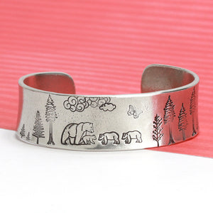 Metal Stamped Wild Outdoors Bear Bracelet Cuff