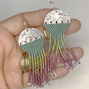 Metal Stamped and Seed Bead Earrings