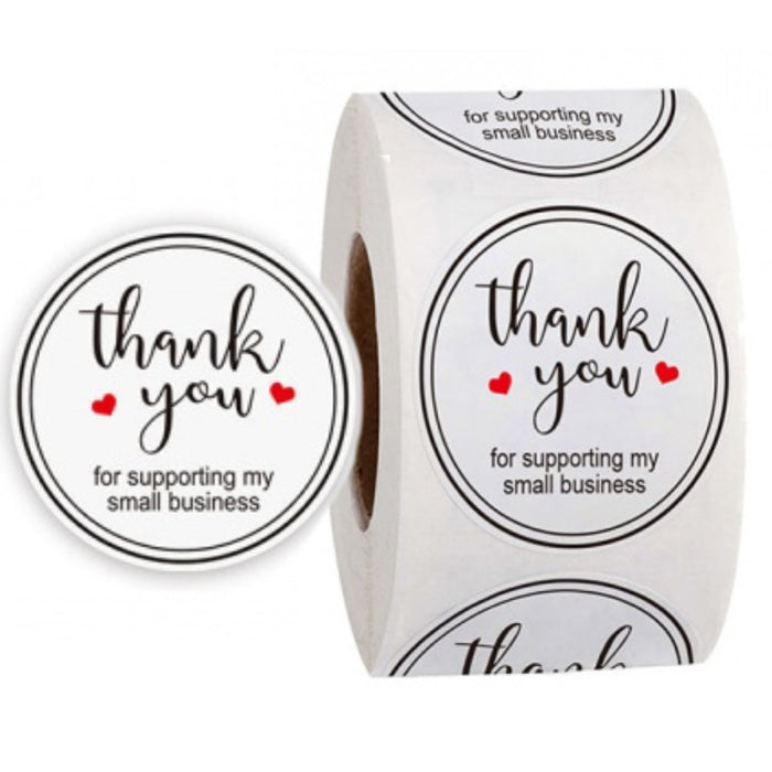 Thank You Stickers with Hearts, 1" Round - Roll of 500