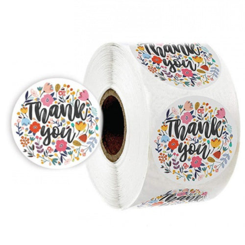 Thank You Stickers with Flowers, 1" Round - Roll of 500