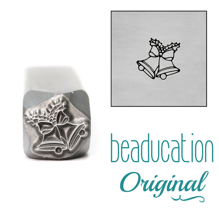 Christmas Bells with Holly Metal Design Stamp, 8mm - Beaducation Original