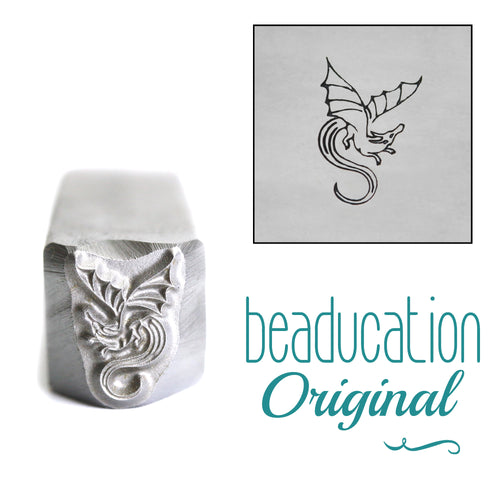 Ethereal Dragon Flying Right Metal Design Stamp, 11mm - Beaducation Original