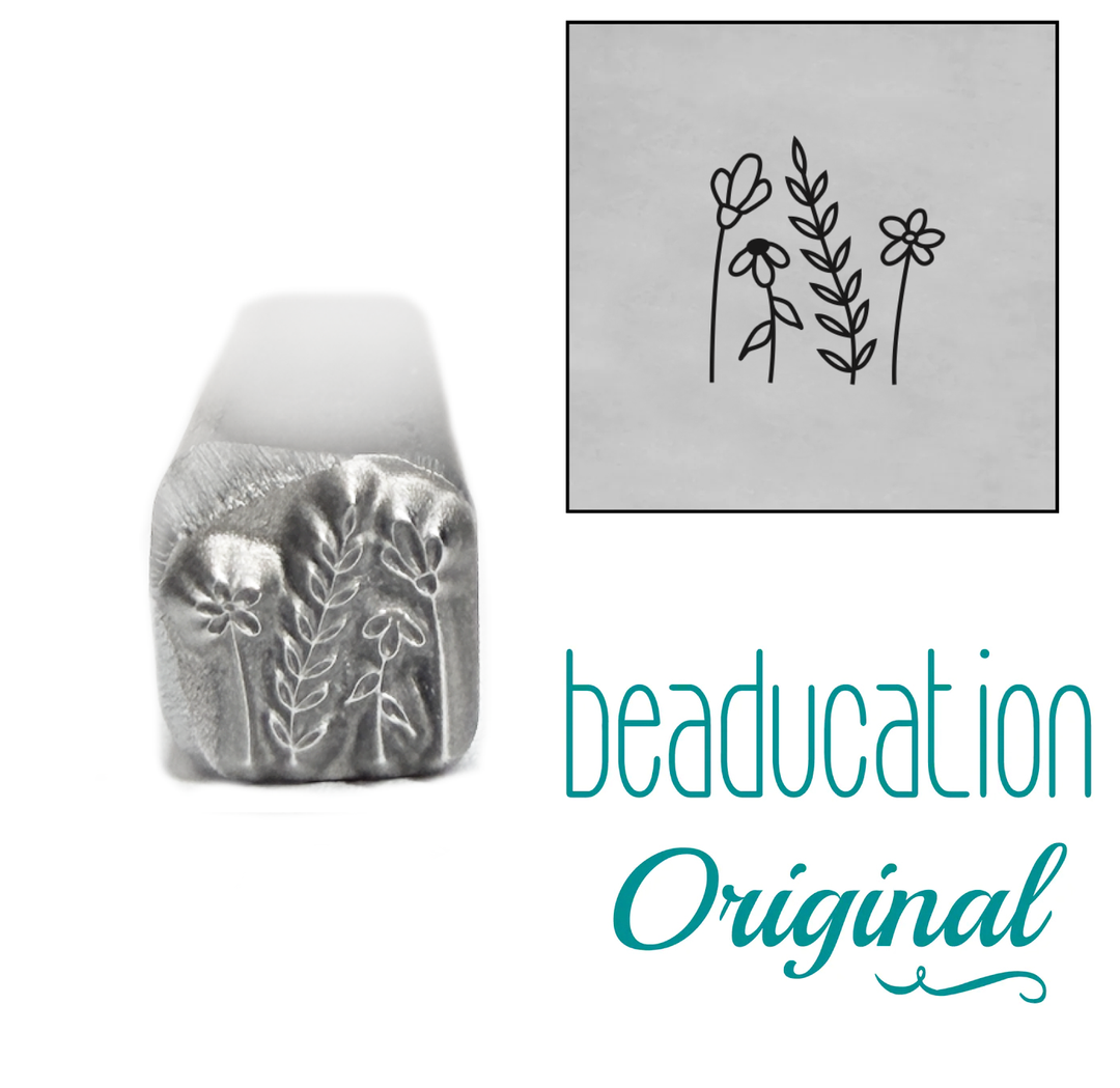 Small 4 Wildflowers Metal Design Stamp, 5mm - Beaducation Original