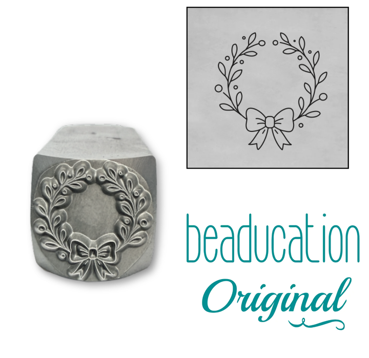 PRE-ORDER - Holiday Wreath Metal Design Stamp, 11mm - Beaducation Original