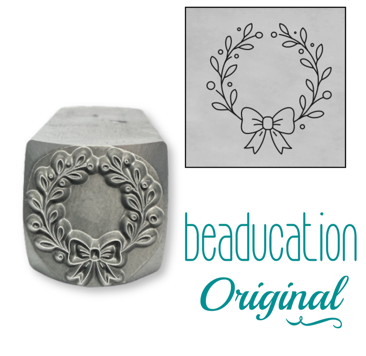 PRE-ORDER - Holiday Wreath Metal Design Stamp, 14mm - Beaducation Original