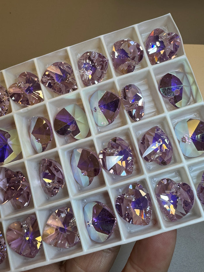 Swarovski Lt Amethyst AB 14mm Hearts Destash, 108 Pieces - *Please Read Description