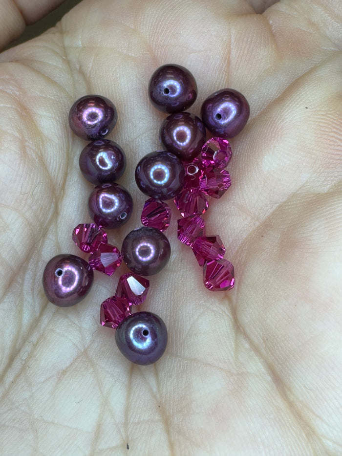 Red/Fuchsia Pearls and Swarovski Bicone Beads Destash *Please Read Description