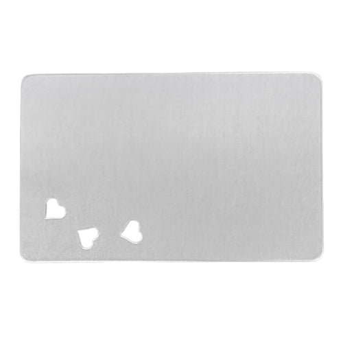 Aluminum BULK Wallet Cards, 85.5mm (3.36") x 53.8mm (2.12"), 3 Heart Cutouts, 14 Gauge, Pack of 10