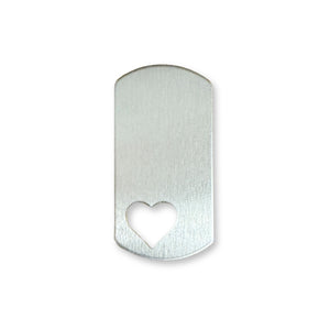 Aluminum BULK Dog Tag Shape Rectangles with Heart Cutout 50.8mm (2") x 25.4mm (1"), 14 Gauge, Pack of 25