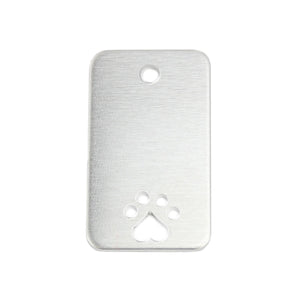 Aluminum BULK Rectangles with Paw Print Cutout, 38mm (1.5") x 22.2mm (.875") with 1 Hole, 14 Gauge, Pack of 25