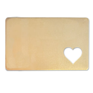 Brass BULK Wallet Cards with Heart Cutout, 85.5mm (3.36") x 53.8mm (2.12"), 20 Gauge, Pack of 10