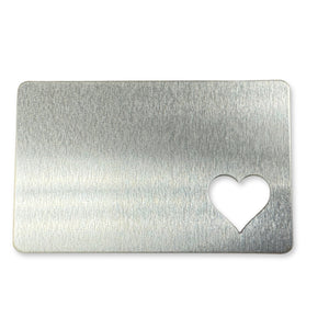 Aluminum BULK Wallet Cards with Heart Cutout, 85.5mm (3.36") x 53.8mm (2.12"), 14 Gauge, Pack of 10