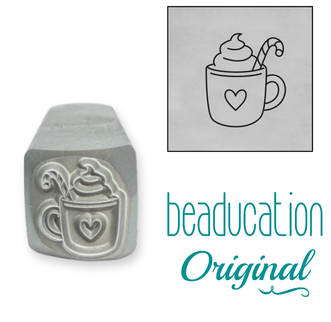 PRE-ORDER - Hot Cocoa Drink with Candy Cane Metal Design Stamp, 10mm - Beaducation Original
