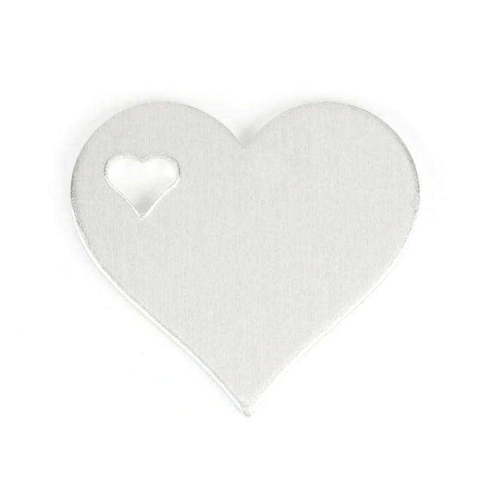 Aluminum Heart with Top Left Heart Cutout, 32mm (1.25") x 28mm (1.1"), 14 Gauge, Pack of 5