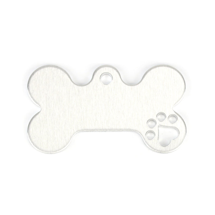 Aluminum Dog Bone with Heart Paw Cutout and Top Loop, 43mm (1.7") x 25mm (1"), 14 Gauge, Pack of 5