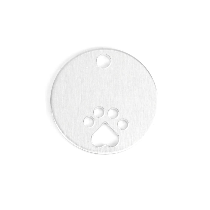 Aluminum Circle, Disc, Round with Heart Paw Cutout and Hole, 25mm (1"), 14 Gauge, Pack of 5