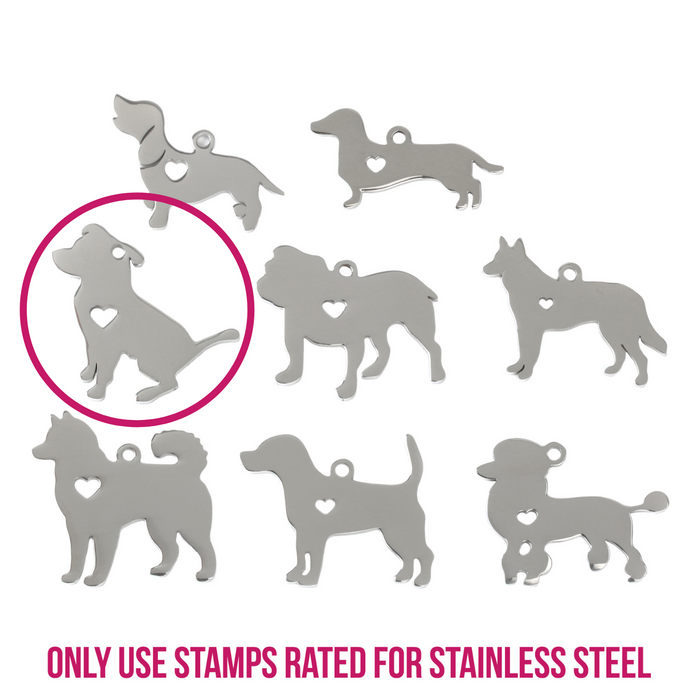 Stainless Steel Pit Bull Dog with Heart Cutout, 31mm (1.22") x 30mm (1.2"), 14g
