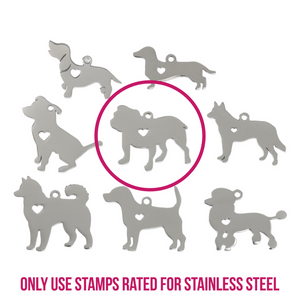 Metal Stamping Blanks Stainless Steel Bulldog with Heart Cutout and Top Loop, 27.8mm (1.1") x 21.8mm (.86"), 14g