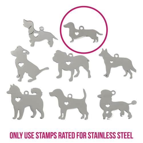 Metal Stamping Blanks Stainless Steel Dachshund Dog with Heart Cutout and Top Loop, 29mm (1.14") x 15mm (.59"), 14g