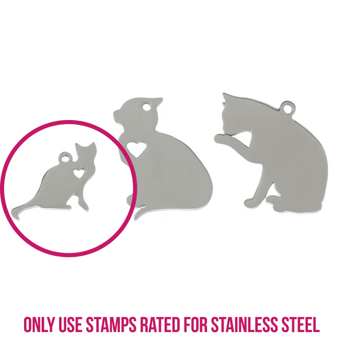 Metal Stamping Blanks Stainless Steel Small Cat Sitting with Heart Cutout and Top Loop, 21mm (.83") x 15mm (.59"), 14g
