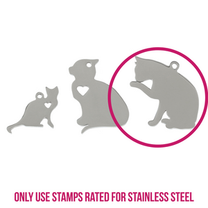 Metal Stamping Blanks Stainless Steel Cat Licking Paw with Heart Cutout and Top Loop, 28mm (1.1") x 27mm (1.06"), 14g