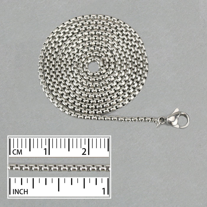Stainless Steel 2mm Thick Box Chain with Clasp, 23"