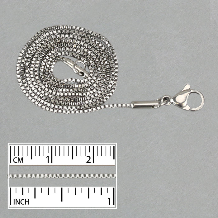 Stainless Steel Small 1.1mm Box Chain with Clasp, 18"