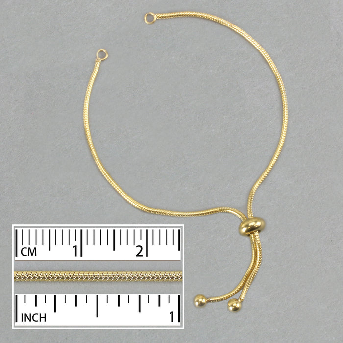 Stainless Steel Gold Plated Adjustable / Expandable 2mm Snake Chain Bolo Bracelet , with Slider Bead