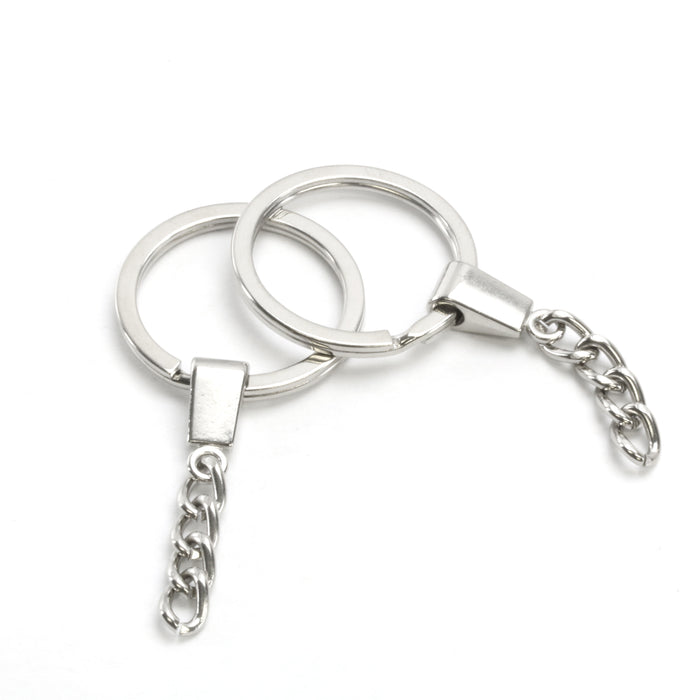 Base Metal Silver Color, 30mm (1.18") Split Ring, Key Ring with Chain - Pack of 5
