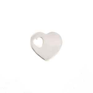 Metal Stamping Blanks Sterling Silver Heart with Heart Shaped Hole, 12mm (.47") x 12mm (.47"), 24g