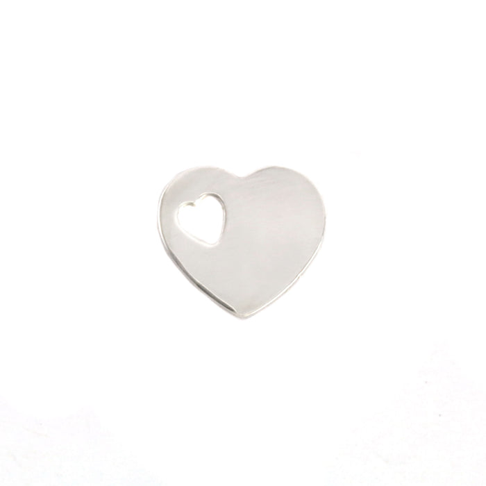 Sterling Silver Heart with Heart Shaped Hole, 12mm (.47") x 12mm (.47"), 24 Gauge