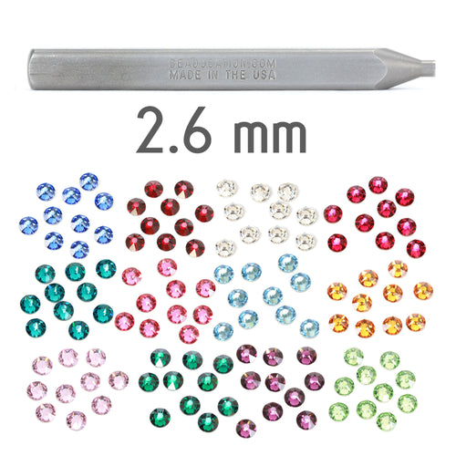 Kits & Sample Packs 2.6mm Flat Back Crystal Setter Punch with Multi Pack of Swarovski Birthstone Crystals (240 pieces)
