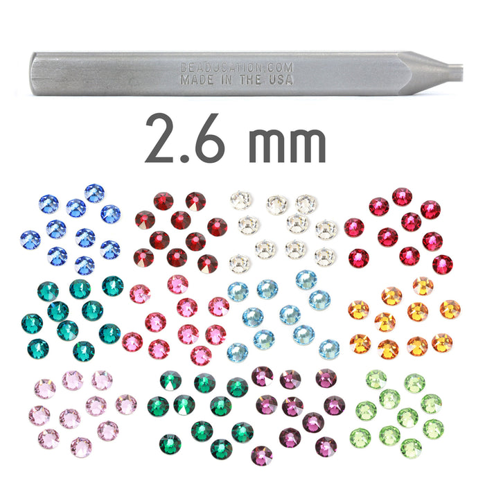 2.6mm Flat Back Crystal Setter Punch with Multi Pack of Birthstone Crystals (240 pieces)