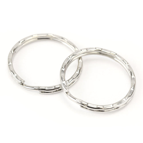 Rivets and Findings  Base Metal Silver Color, 25mm (1") Split Ring, Key Ring with Texture - Pack of 10