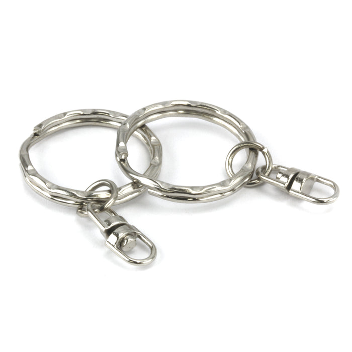 Base Metal Silver Color, 25mm (1") Texture Split Ring, Key Ring with Swivel - Pack of 10