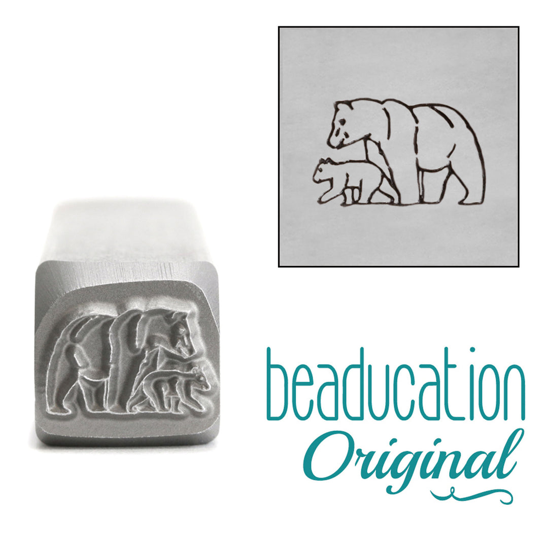 Metal Stamping Tools Mama (or Papa) & Baby Bear Walking Left Metal Design Stamp, 11mm - Beaducation Original 